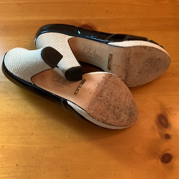 Cole Haan Black Patten Leather & Sisal Platform Heel Pumps Size 9B - Picture 8 of 13